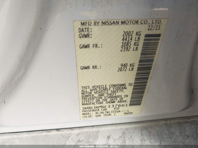 1N4BL3AP9GC137661 Nissan Altima 3.5 Sl