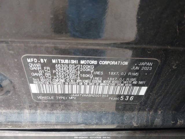 Aukcja sprzedaży 2024 Mitsubishi Eclipse Cross Le S-awc, vin: JA4ATVAA8RZ001903, numer aukcji: 44394361