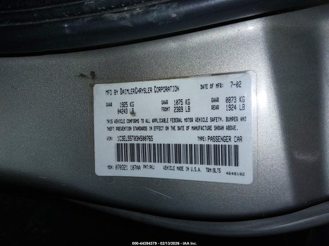 2003 CHRYSLER SEBRING 1C3EL55T03N500765 Photo 8
