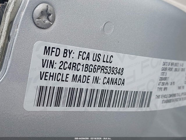 2023 Chrysler Pacifica Touring L მანქანა იყიდება აუქციონზე, vin: 2C4RC1BG6PR539348, აუქციონის ნომერი: 44394399