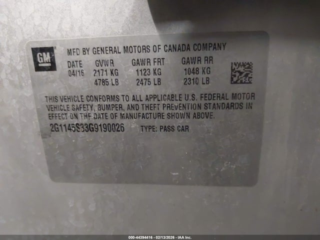 Chevrolet IMPALA 2LZ 2016 2G1145S33G9190026 Image 9