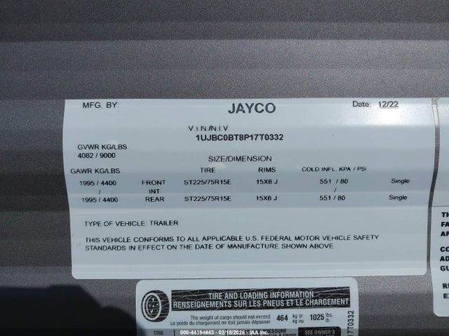 Aukcja sprzedaży 2023 Jayco Jay Flight 324bds, vin: 1UJBC0BT8P17T0332, numer aukcji: 44394443