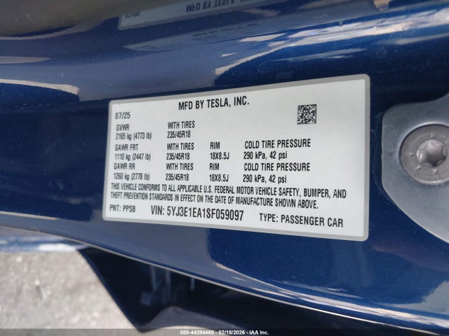 2025 TESLA MODEL 3 5YJ3E1EA1SF059097 Photo 8