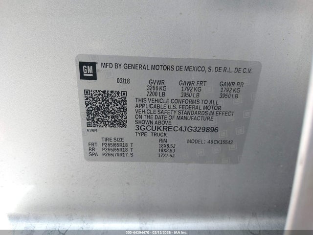 3GCUKREC4JG329896 Chevrolet Silverado 1500 1lt