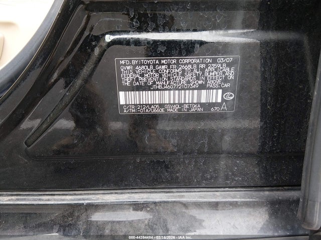 Продажа на аукционе авто 2007 Lexus Es 350, vin: JTHBJ46G772107349, номер лота: 44394484
