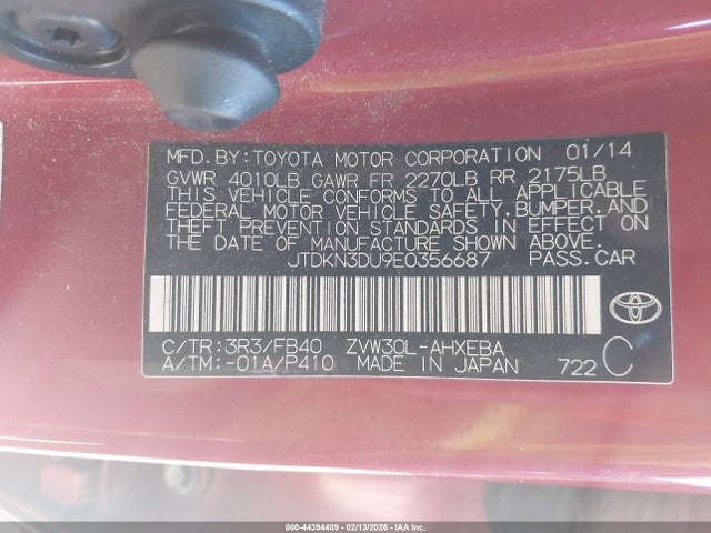 Toyota Prius Two 2014 JTDKN3DU9E0356687 Image 9