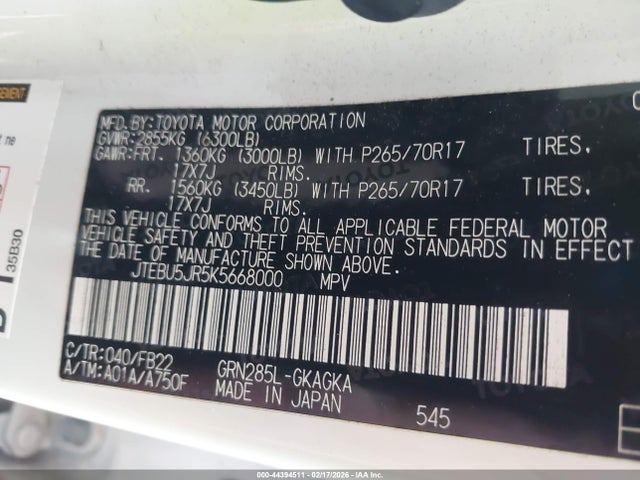 JTEBU5JR5K5668000 Toyota 4RUNNER SR5