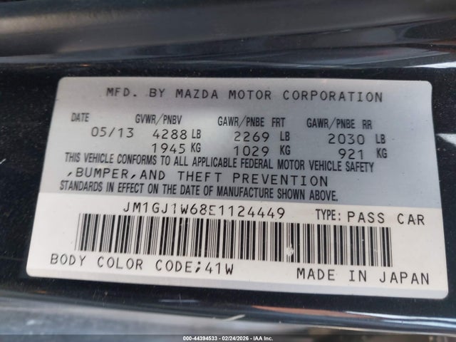 44394533 :رقم المزاد ، JM1GJ1W68E1124449 vin ، 2014 Mazda Mazda6 I Grand Touring مزاد بيع