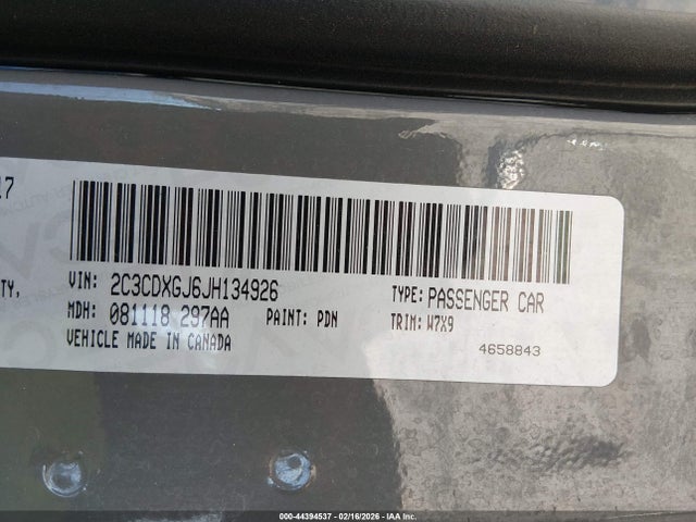 Продаж на аукціоні авто 2018 Dodge Charger R/t Scat Pack Rwd, vin: 2C3CDXGJ6JH134926, номер лоту: 44394537