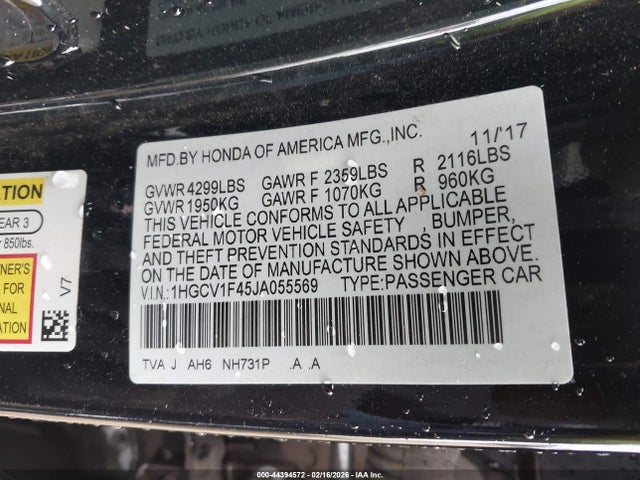 1HGCV1F45JA055569 Honda ACCORD EX