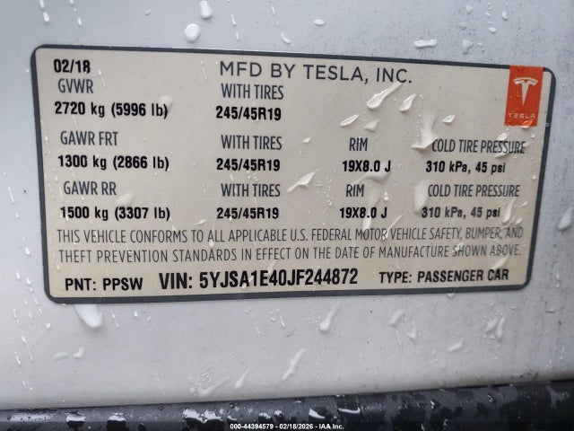 2018 TESLA MODEL S 5YJSA1E40JF244872 Photo 8
