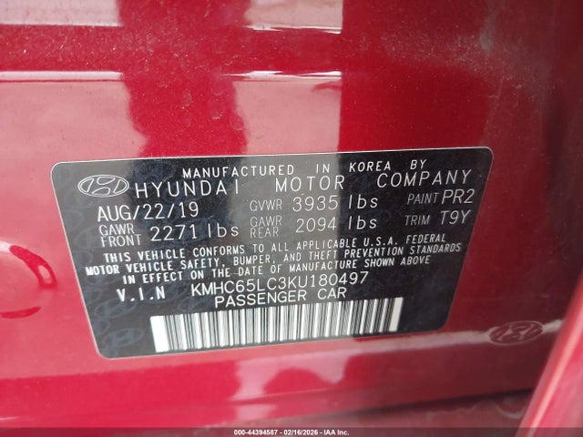 KMHC65LC3KU180497 Hyundai Ioniq Hybrid Blue