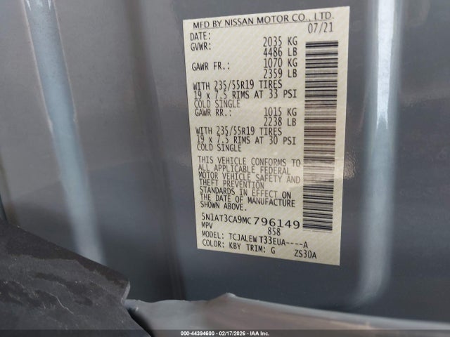 5N1AT3CA9MC796149 Nissan Rogue Sl Fwd