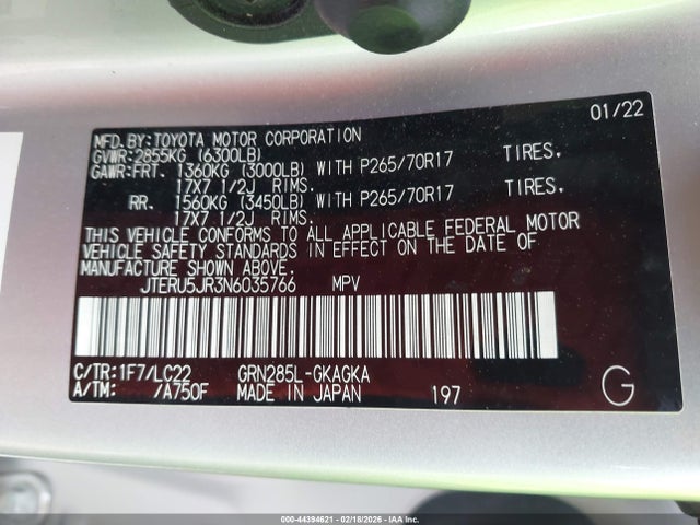 JTERU5JR3N6035766 Toyota 4runner Trd Off Road Premium