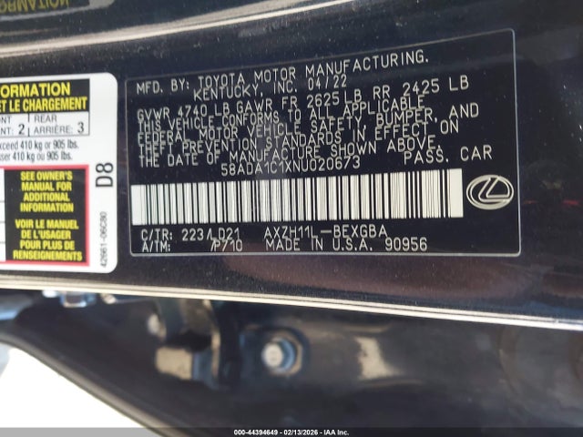 58ADA1C1XNU020673 Lexus ES 300H