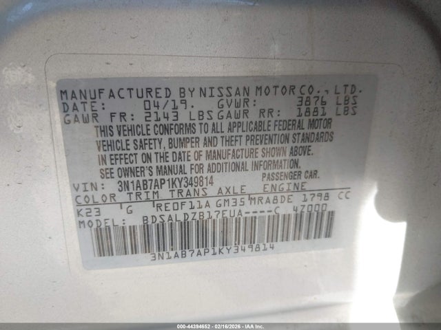 Nissan SENTRA SV 2019 3N1AB7AP1KY349814 Image 9