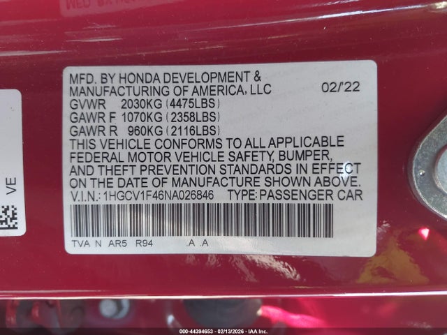 1HGCV1F46NA026846 Honda Accord Sport Special Edition