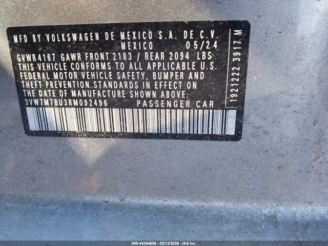 Продаж на аукціоні авто 2024 Volkswagen Jetta 1.5t Se, vin: 3VW7M7BU3RM092496, номер лоту: 44394656