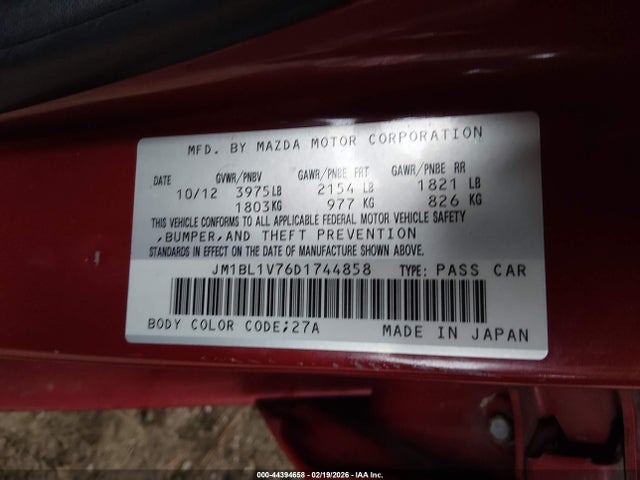 Aukcja sprzedaży 2013 Mazda Mazda3 I Touring, vin: JM1BL1V76D1744858, numer aukcji: 44394658