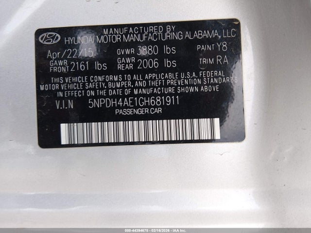 5NPDH4AE1GH681911 Hyundai ELANTRA SE