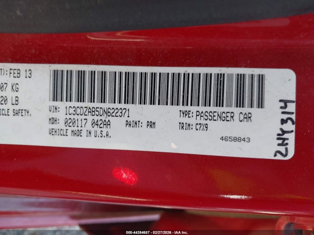 2013 Dodge Avenger Se მანქანა იყიდება აუქციონზე, vin: 1C3CDZAB5DN622371, აუქციონის ნომერი: 44394687