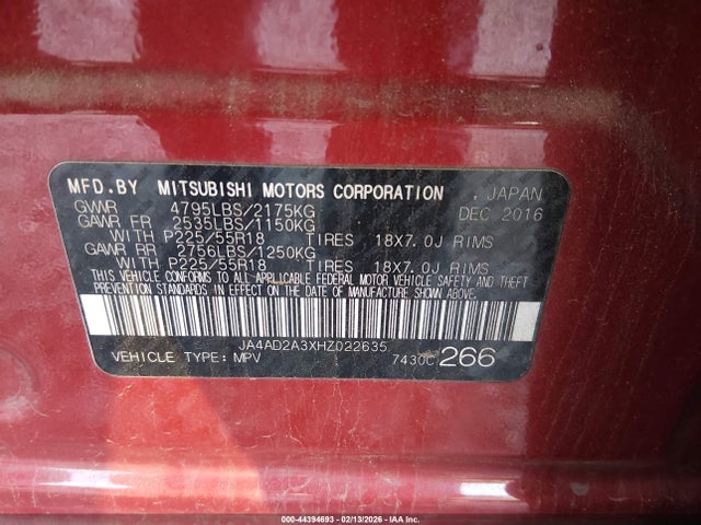 2017 MITSUBISHI OUTLANDER JA4AD2A3XHZ022635 Photo 8