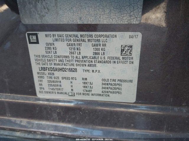 44394700 :رقم المزاد ، LRBFXDSA9HD216628 vin ، 2017 Buick Envision Essence مزاد بيع