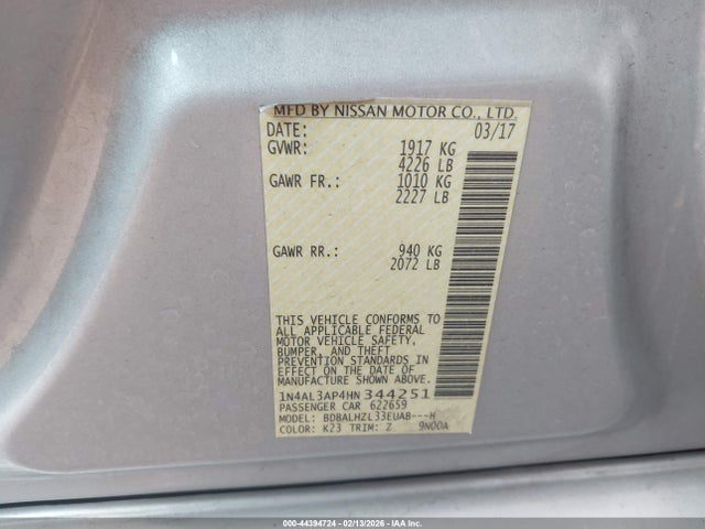 1N4AL3AP4HN344251 Nissan Altima 2.5 Sr