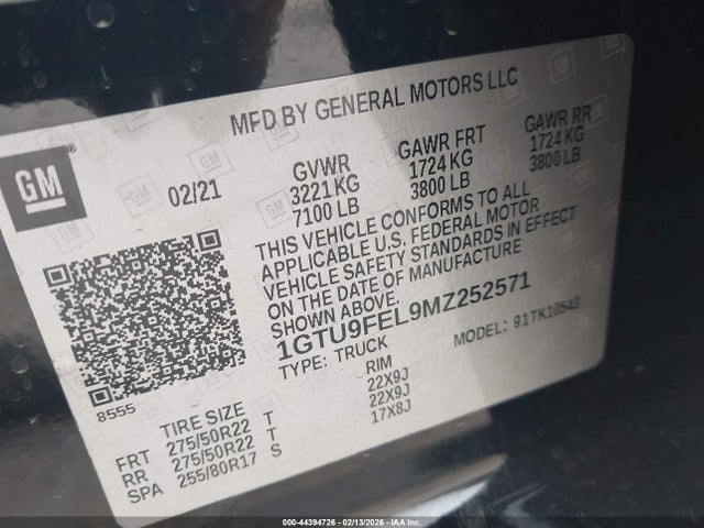 Aukcja sprzedaży 2021 Gmc Sierra 1500 4wd  Short Box Denali, vin: 1GTU9FEL9MZ252571, numer aukcji: 44394726