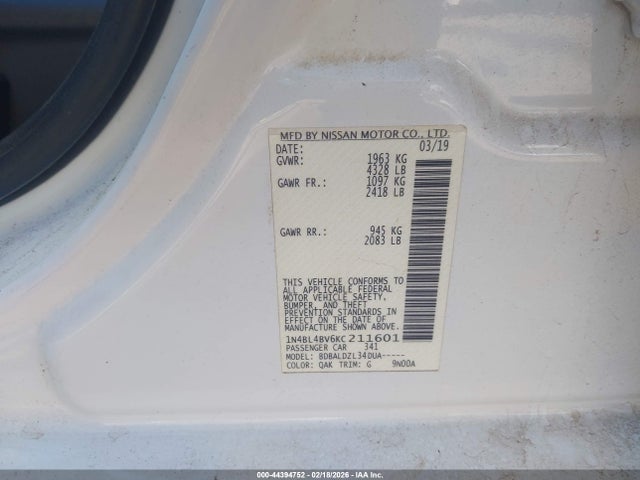 Nissan Altima 2.5 S 2019 1N4BL4BV6KC211601 Image 9
