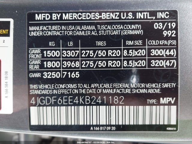 Продажа на аукционе авто 2019 Mercedes-benz Gls 450 4matic, vin: 4JGDF6EE4KB241182, номер лота: 44394757
