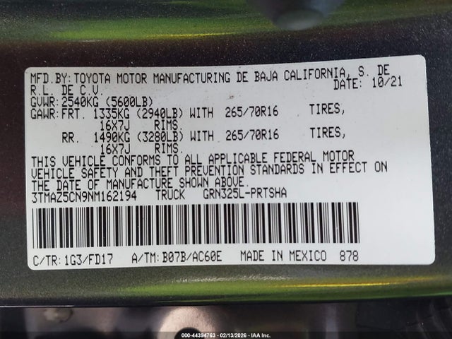 3TMAZ5CN9NM162194 Toyota Tacoma Trd Off Road