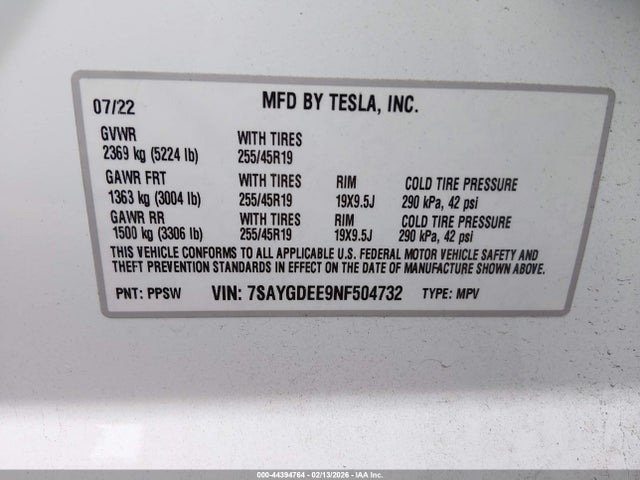 2022 TESLA MODEL Y 7SAYGDEE9NF504732 Photo 8