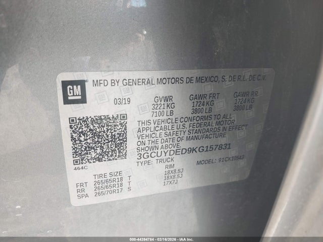 3GCUYDED9KG157831 Chevrolet Silverado 1500 Lt