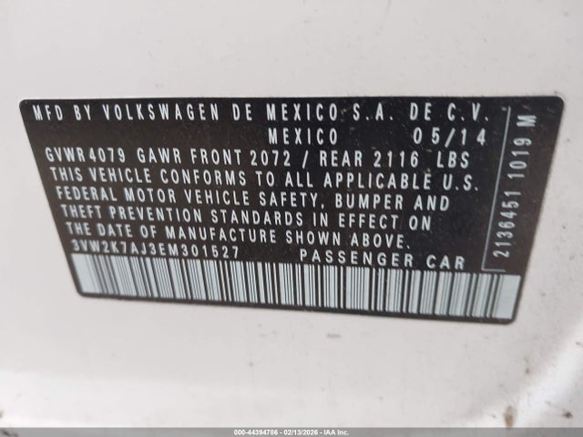 Volkswagen Jetta 2.0l S 2014 3VW2K7AJ3EM301527 Image 9
