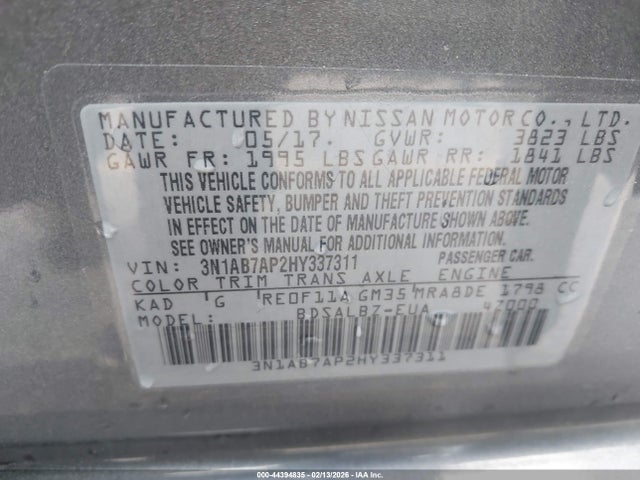 Nissan SENTRA S 2017 3N1AB7AP2HY337311 Image 9