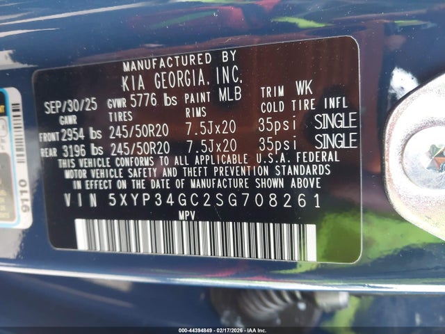 44394849 :رقم المزاد ، 5XYP34GC2SG708261 vin ، 2025 Kia Telluride Ex مزاد بيع