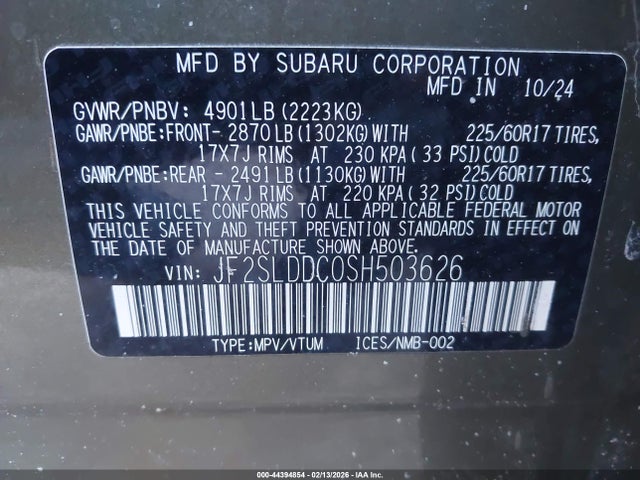 44394854 :رقم المزاد ، JF2SLDDC0SH503626 vin ، 2025 Subaru Forester Premium مزاد بيع