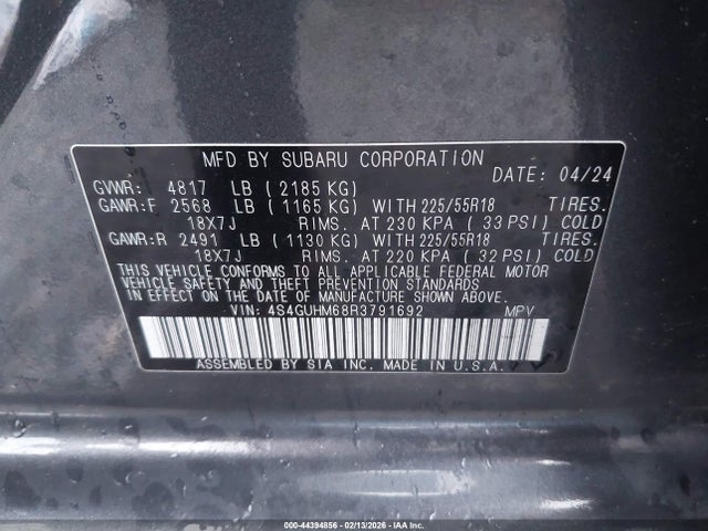 4S4GUHM68R3791692 Subaru Crosstrek Limited