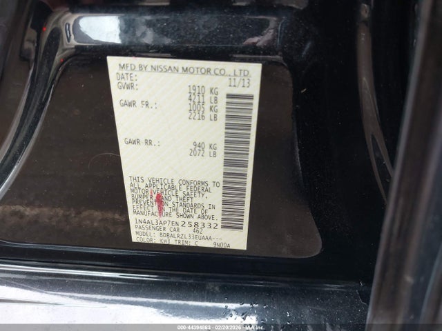 2014 Nissan Altima 2.5 S მანქანა იყიდება აუქციონზე, vin: 1N4AL3AP7EN258332, აუქციონის ნომერი: 44394863
