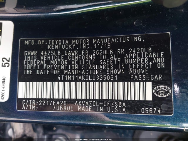 4T1M11AK0LU325051 Toyota CAMRY SE