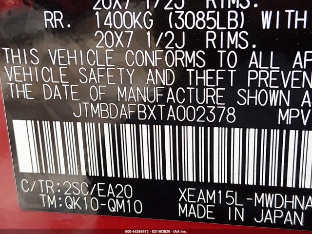 JTMBDAFBXTA002378 Toyota Bz Limited