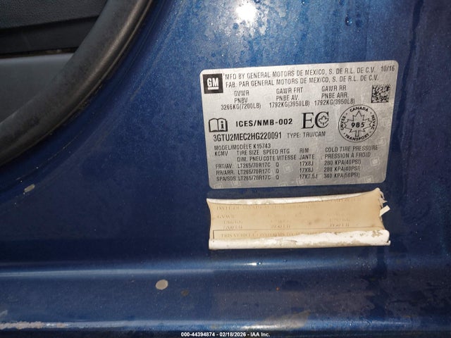 Продаж на аукціоні авто 2017 Gmc Sierra 1500 Sle, vin: 3GTU2MEC2HG220091, номер лоту: 44394874