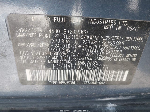 Продажа на аукционе авто 2013 Subaru Forester 2.5x Limited, vin: JF2SHAECXDH425678, номер лота: 44394877