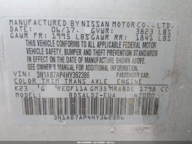 3N1AB7AP4HY362386 Nissan SENTRA SV