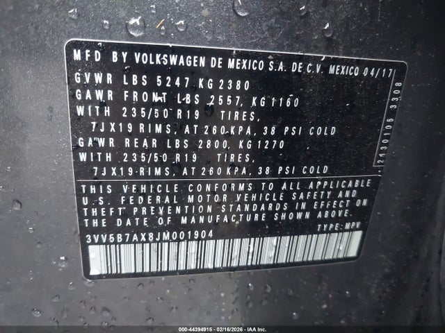 3VV5B7AX8JM001904 Volkswagen Tiguan 2.0t Sel Premium