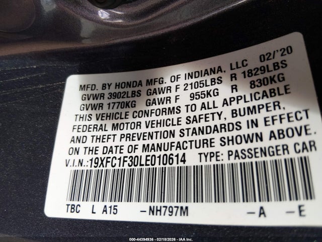 19XFC1F30LE010614 Honda CIVIC EX