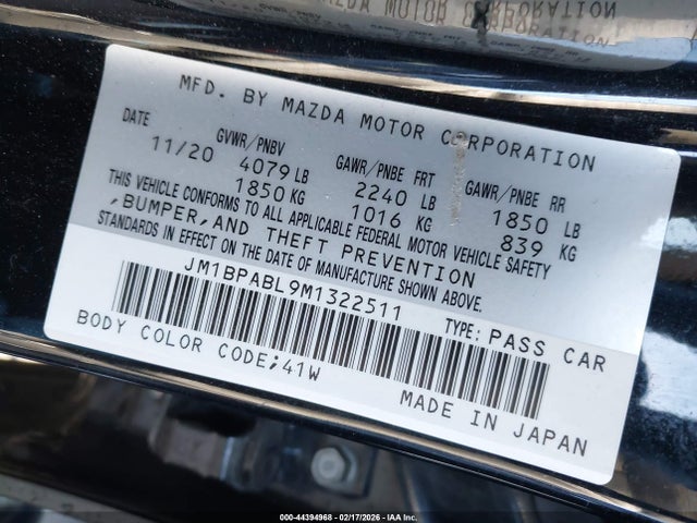 Продажа на аукционе авто 2021 Mazda Mazda3 Select, vin: JM1BPABL9M1322511, номер лота: 44394968
