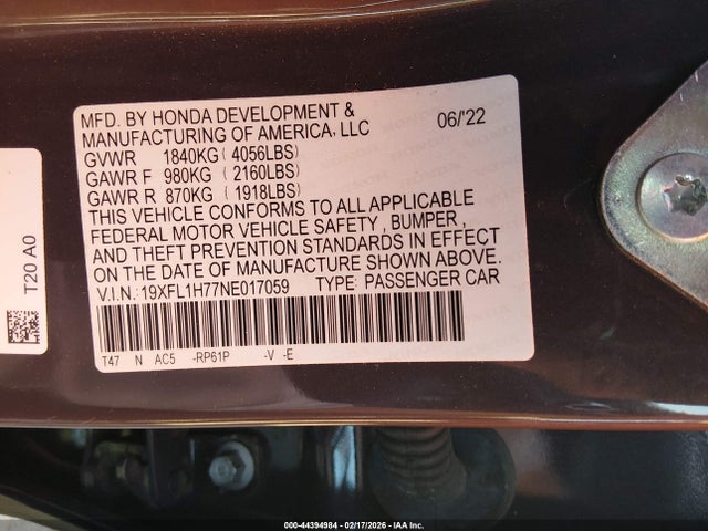 2022 HONDA CIVIC 19XFL1H77NE017059 Photo 8