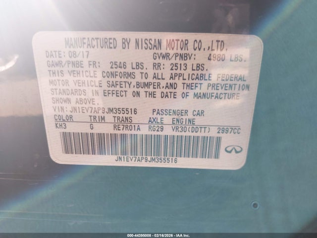 Продажа на аукционе авто 2018 Infiniti Q50 Luxe/sport, vin: JN1EV7AP9JM355516, номер лота: 44395008